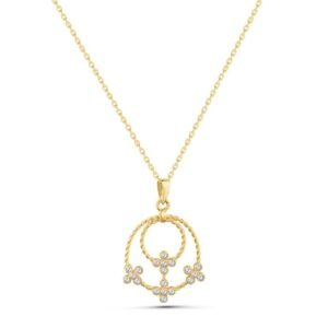 سلسلة ذهب من سبيكة شكل ورد مزين بفصوص